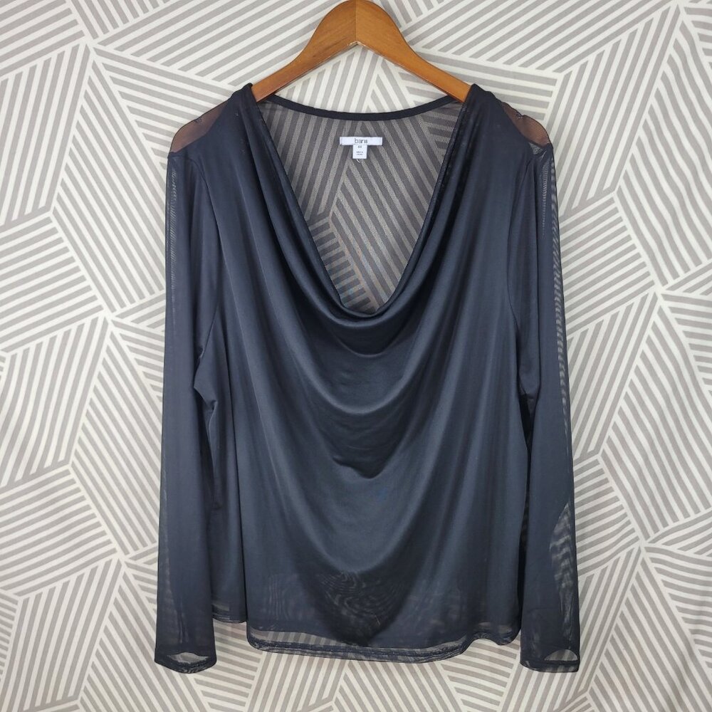 NEW Bar III Mesh Scoop Neck Long Sleeve Sheer Top Black Plus 4X Layered Front
